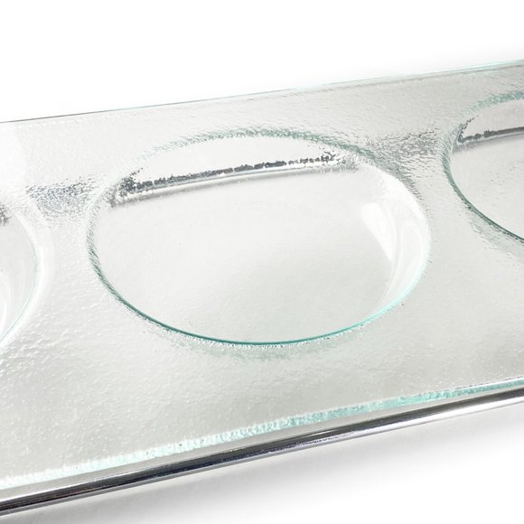 3-Section Designer Glass TAPAS, APPETIZERS or CONDIMENTS SERVING SET - Picture 5 of 5
